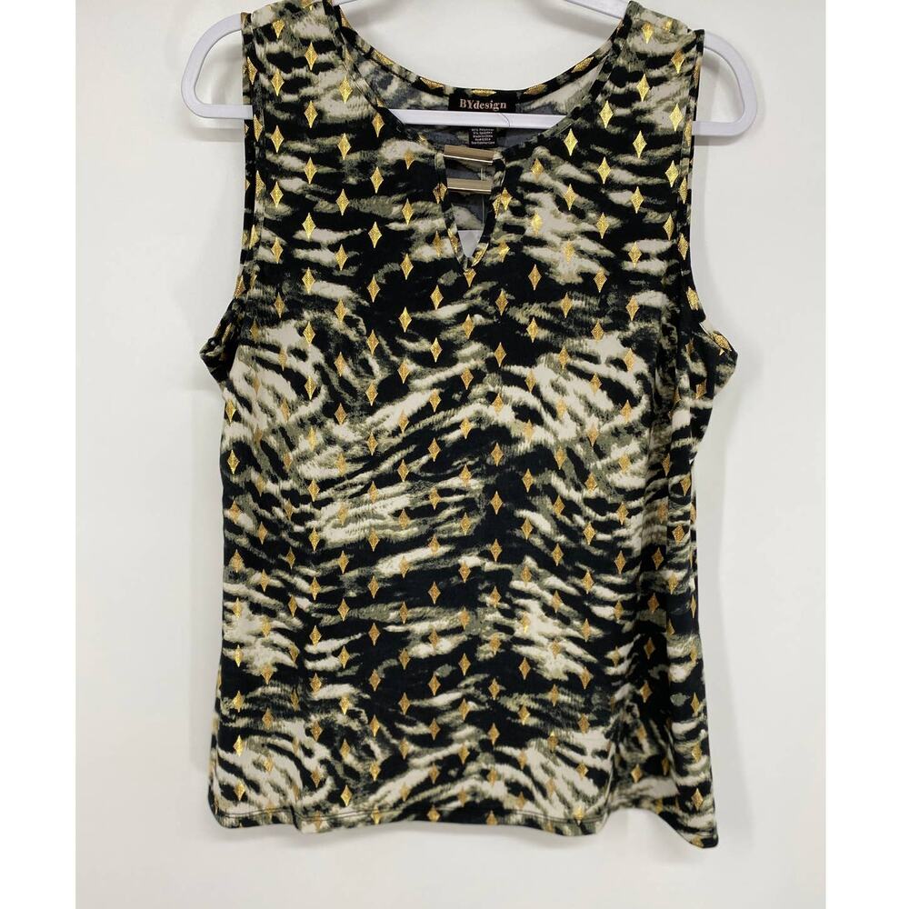 By Design Womens Black Gold Sleeveless Animal Print Blouse NEW Size Large
